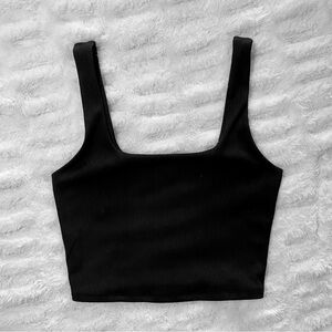 Express Body Contour Ribbed Crop Tank Top, Black, Medium